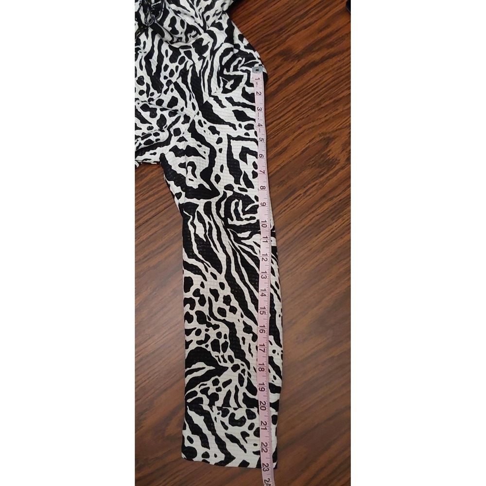 Samuel Dong Womens Zebra Animal Print Ruffle Collar Jacket Black White Small - Picture 11 of 12